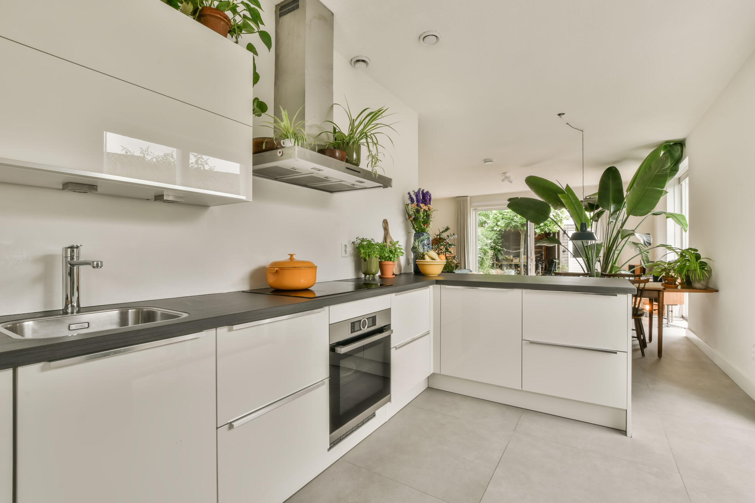 a kitchen with white cabinets and a sink