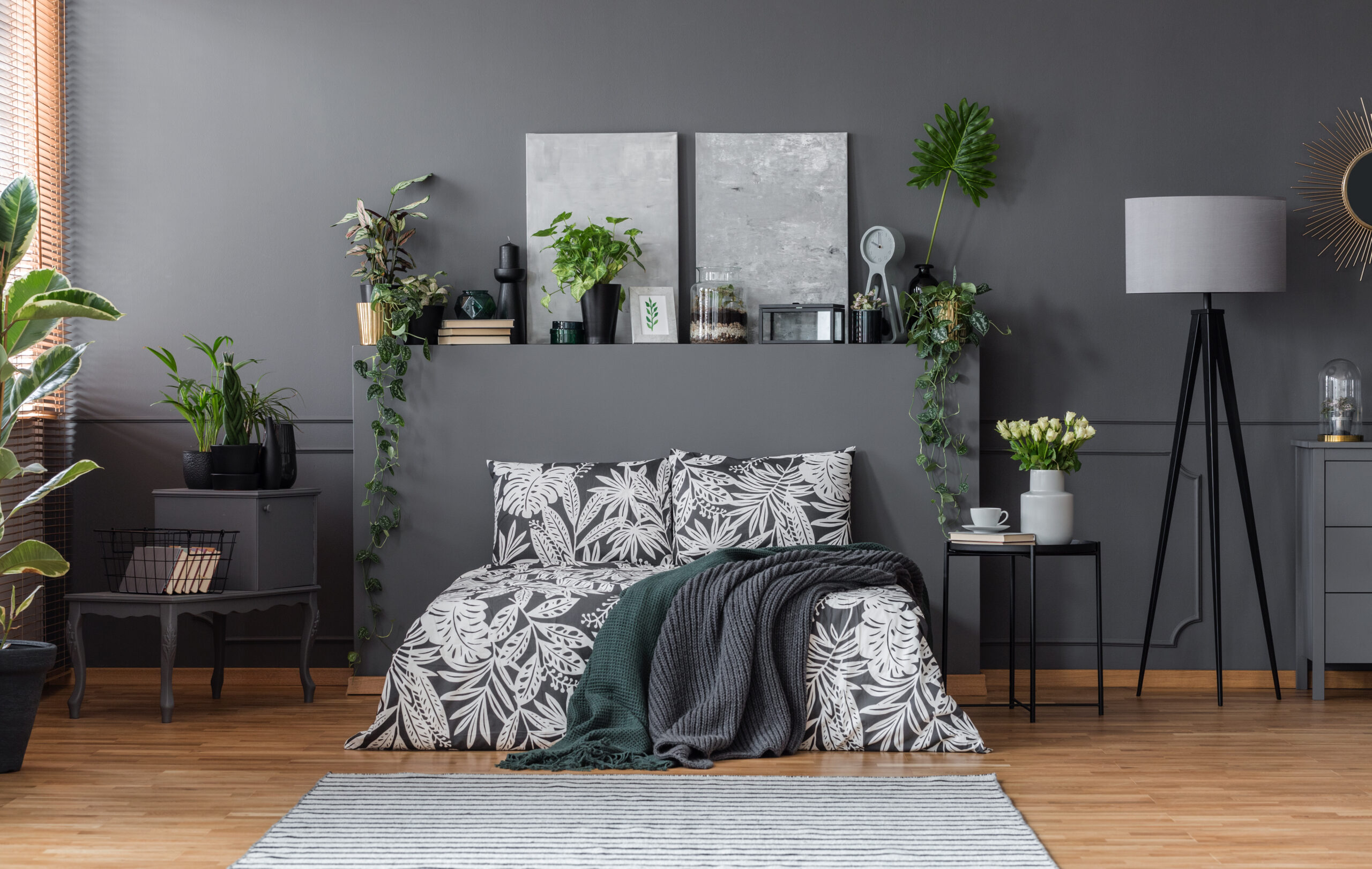 Bed with floral bedding
