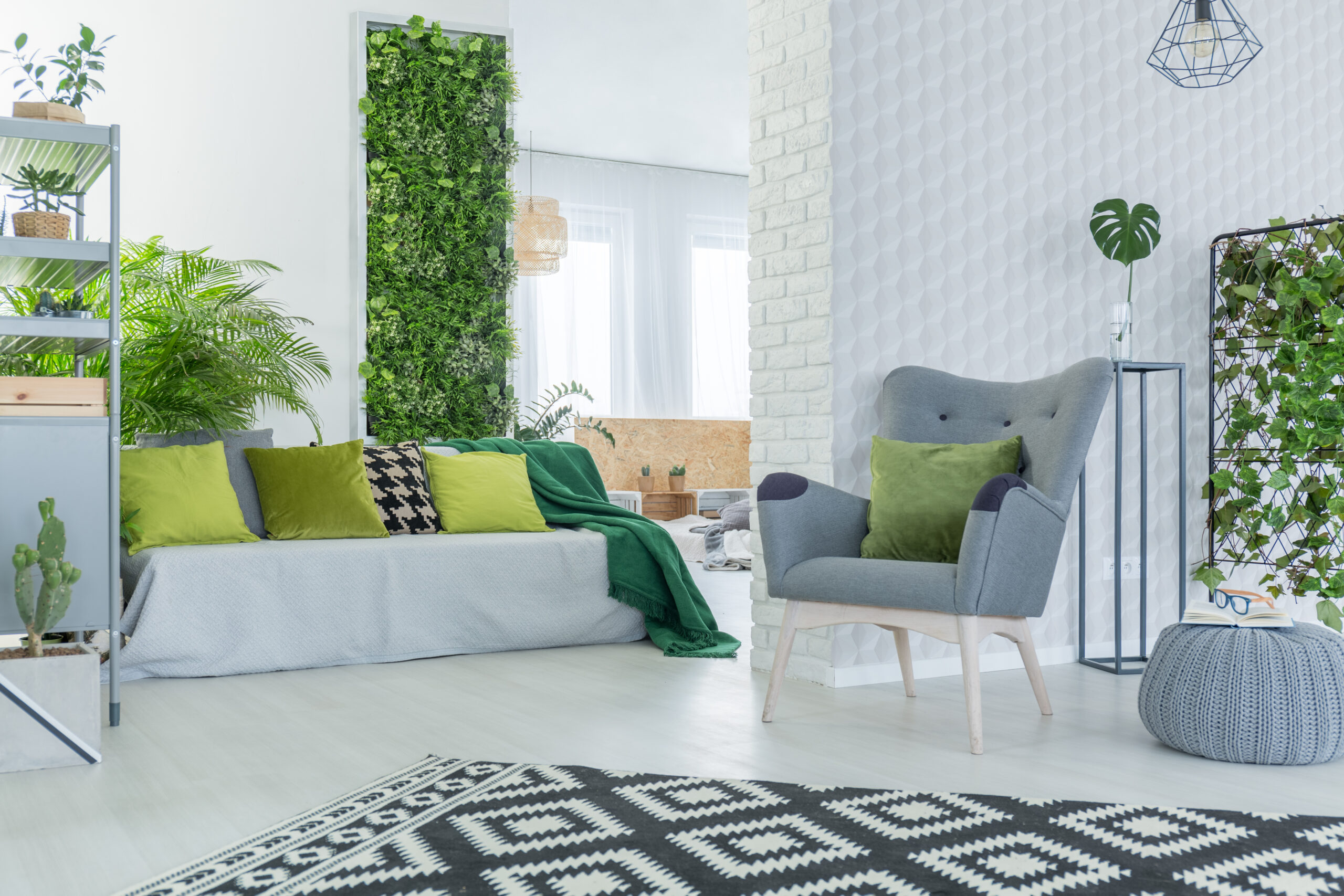 Living room with sofa and armchair